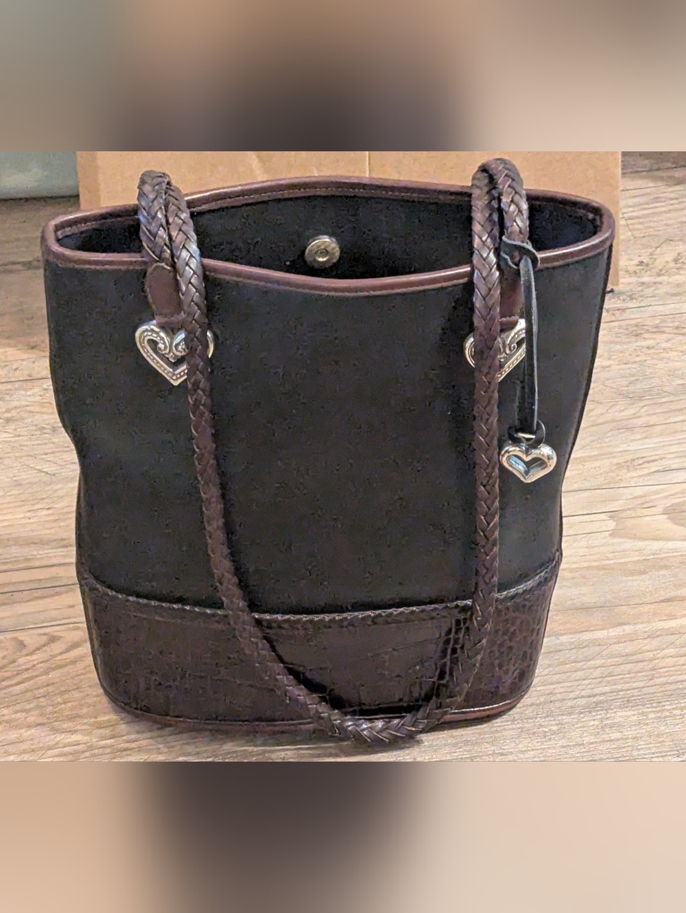 Vintage Leather BRIGHTON 1990s Brown Leather Tote Bag with Heart Charm